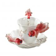 ZaH 3D Coffee Mugs Ceramic Mug Milk Teacup Afternoon Tea Cup and Saucer Set with Spoon for Wedding Office Home Decoration Gift (Red)